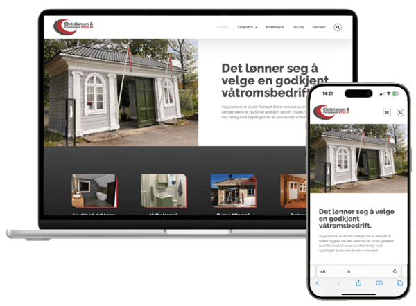 Nettsiden til Christiansen & Christiansen Bygg utviklet av Voxe, vist på laptop og mobil
