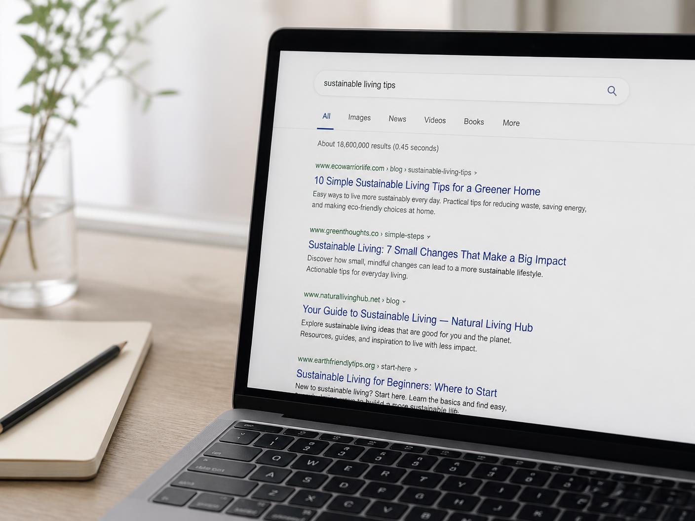 Søkeresultater og synlighetsdata gjennomgått på en skjerm i dagslys